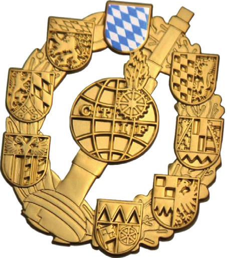 Das bayerische Bewerbsabzeichen ist im Original 46 mm hoch und 40 mm breit.