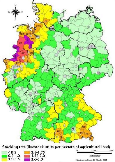 Regionale Verteilung der Viehbesatzdichten in Deutschland UBA-Texte 28/15: