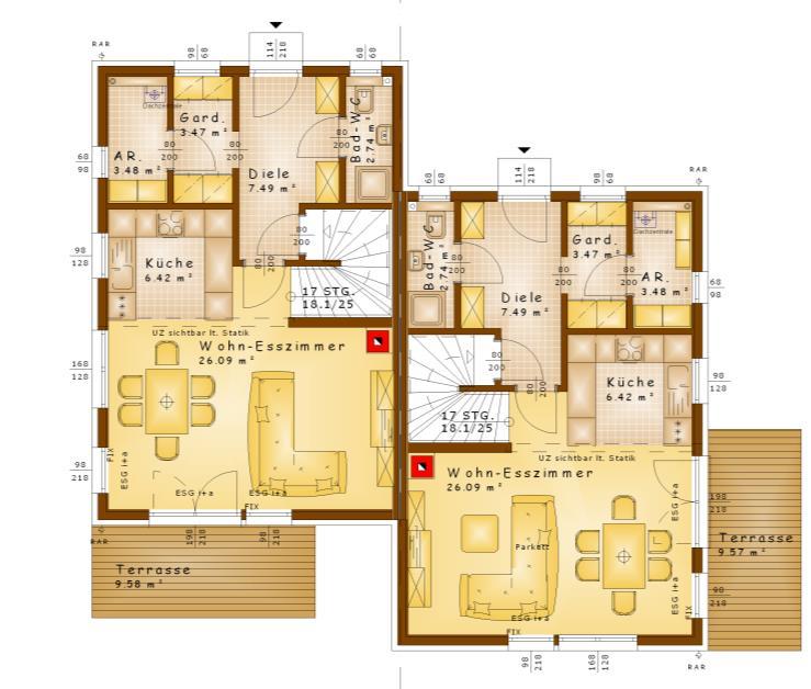 Wohnnutzfläche Dachgeschoß 47,36 m² Wohnnutzfläche Erdgeschoß 50,11 m² Wohnnutzfläche Gesamt 97,47 m²