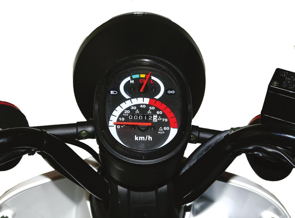 Geschwindigkeitsanzeige Anzeigeinstrumente: Gesamtkilometerstand Akkuladeanzeige Geschwindigkeitsanzeige Kontrollleuchte Fernlicht Kontrollleuchte Blinker A.