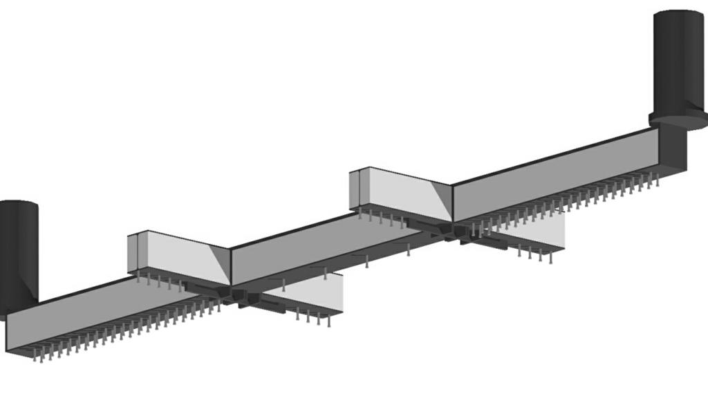 Kretz Software GmbH 5 8QWHU]XJPLWKRKHQ(LQ]HOODVWHQ Betrachtet man den in Bild 6 dargestellten Unterzug, auf den sich die Deckenträger im Drittelspunkt der Stützweite auflagern, so fällt die stark