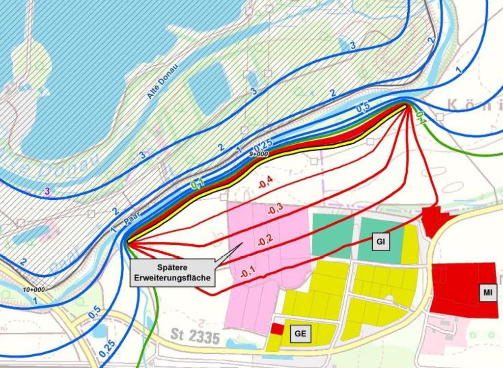 Mit Herstellung einer Drainage können Auswirkungen auf den Grundwasserstand im Bereich des Gewerbegebietes entgegengewirkt werden. 5.