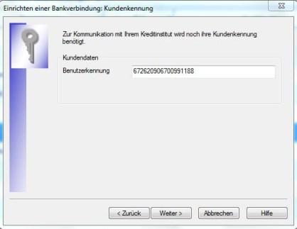 8. Im Feld Benutzerkennung tragen Sie bitte die Benutzerkennung ein und