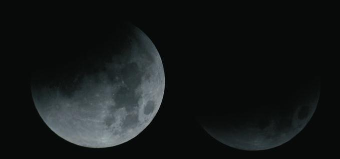 44 Uhr (links) Abb. 3. Die Helligkeit des noch nicht in den Kernschatten eingetretenen Teils des Mondes nimmt stark ab.