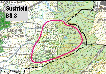 Sachlicher Teil-Flächennutzungsplan Windenergie, 58 Suchfeld BS3 Fläche östlich von Langenbrücken Topgraphische Karte Suchfeld-Darstellung auf der Ebene des Flächennutzungsplanes Windhöfigkeit 4,50 m