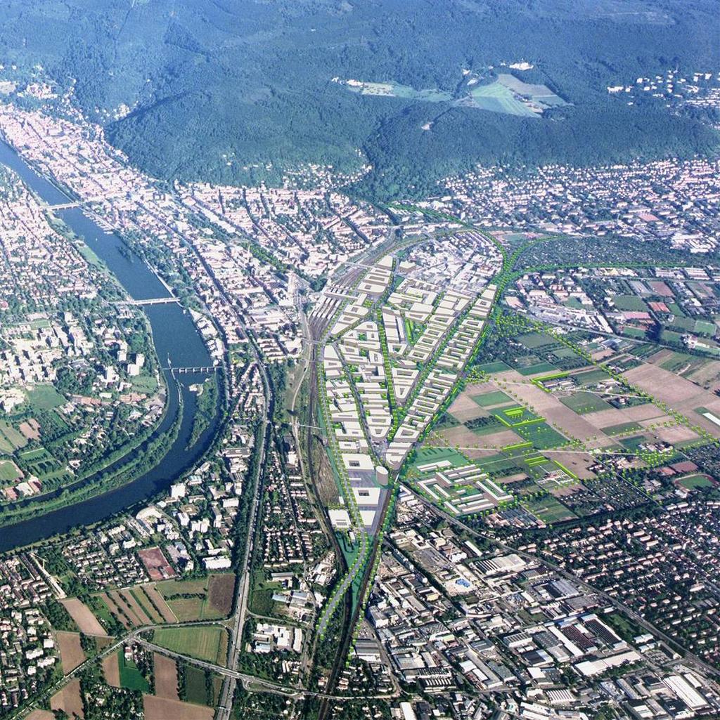 Luftbild Heidelberg-Bahnstadt Fotomontage