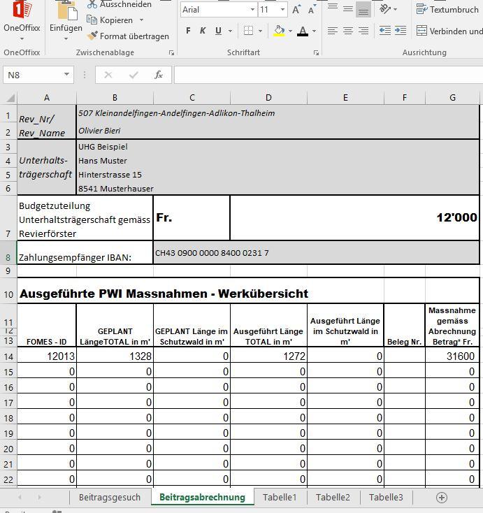 Massnahme anpassen Excel Excel Tabellenblatt Beitragsabrechnung öffnen Ausgeführte Länge falls nötig anpassen Betrag zuweisen Falls keine Abrechnungen zu einzelnen Strassen
