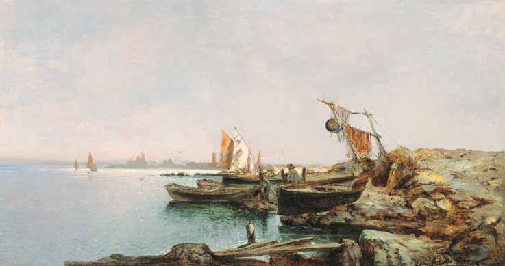 24 LEONTINE VON LITTROW (Triest 1856-1925 Abbazia) Fischerboote in der Lagune von Venedig um 1890 Öl auf Leinwand 43 x 80,5 cm 28.