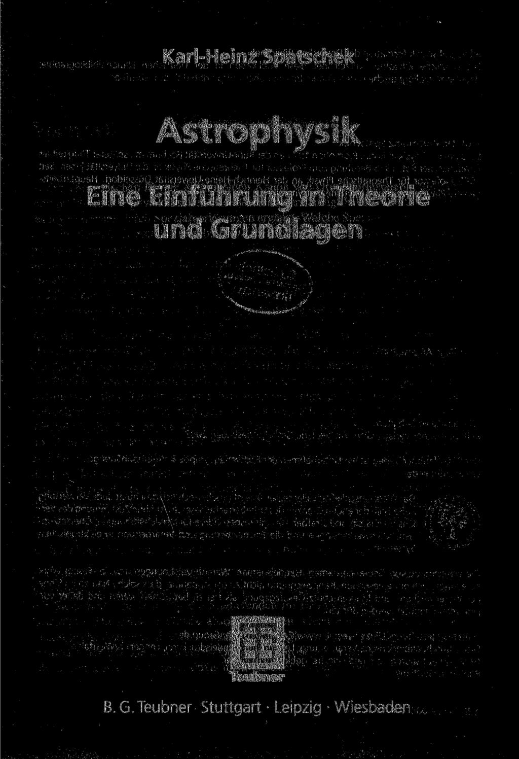 Karl-Heinz Spatschek Astrophysik Eine Einführung in Theorie