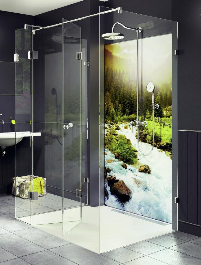 135 Wand-Dusche JOSEPHINE von glassdouche mit drei festen Scheiben, einer Falttür sowie