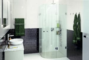 Die Modellauswahl umfasst Dusch-Wände, Dusch-Nischen, Viereck-, Viertelkreis- und Fünfeck-Duschen mit Dreh- und/oder Falttüren sowie Badenwannenaufsätze und - anschlüsse.