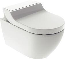 Als Komplettanlage verfügt die Komforttoilette über eine spülrandlose WC-Keramik und verdeckte Stromund Wasseranschlüsse. Alternativ dazu wird sie auch als Aufsatzvariante zum Nachrüsten angeboten.
