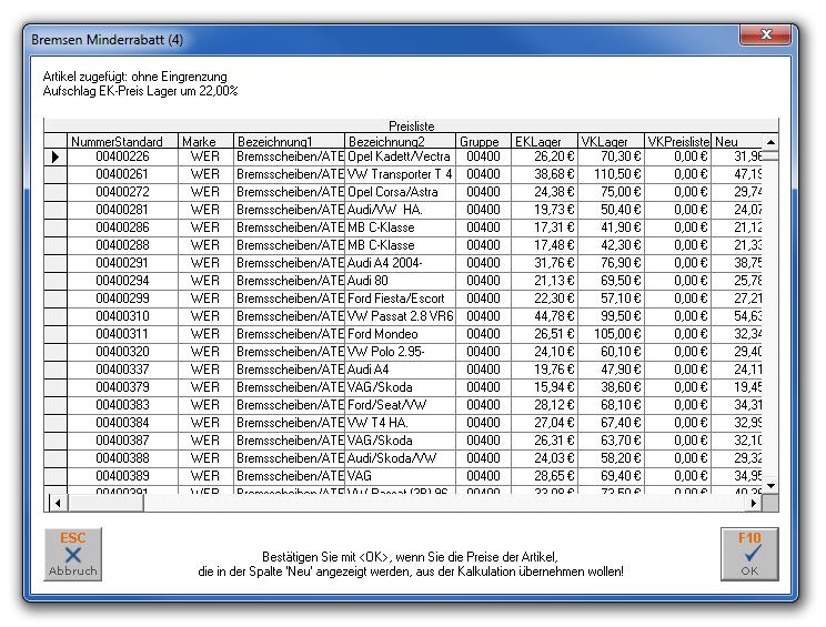 Kapitel 10: Inventur 141 Der Bereich Kalkulierte Preise übernehmen, wenn für Preis gilt mit den Feldern neu > alt und neu < alt bezieht sich auf den Bereich EK-Preis im Lager und hat folgende