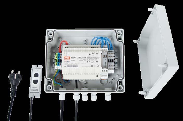 Stromversorgungsbox AL-PS-D für Systemarbeitsplatzleuchten Stromversorgungsboxen der Serie AL-PS-D erleichtern die Integration der Beleuchtung von Systemarbeitsplätzen mit 24 V Betriebsspannung.