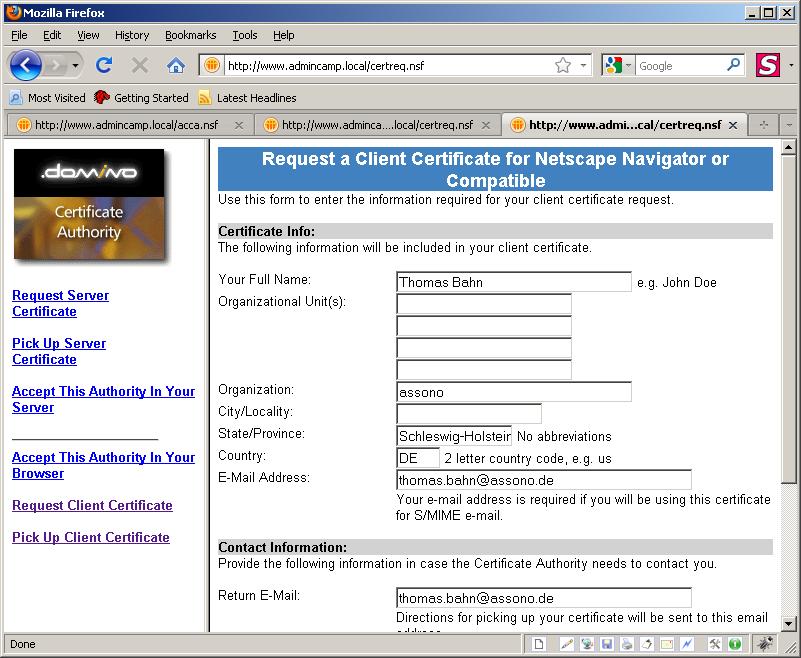 6) Im Browser einen Request erstellen Mit dem Firefox auf http:/127.0.0.1/admincamp/acr.