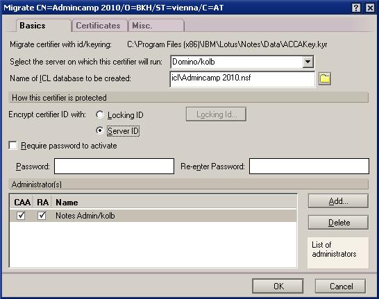 Certifier 2) Select Keyring File -> ICL DB