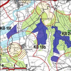 Kennung: KB 19b westlich Kahlenberg Twistetal Gembeck, Mühlhausen Flächengröße Suchraum: 1.919 ha Vorranggebiet: 157 ha 5.75 m/s bis unter 6.