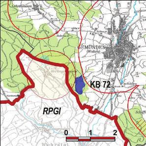 Kennung: KB 72 Galgenberg Gemünden Gemünden Flächengröße Suchraum: 24 ha Vorranggebiet: 23 ha 5.75 m/s bis unter 6.