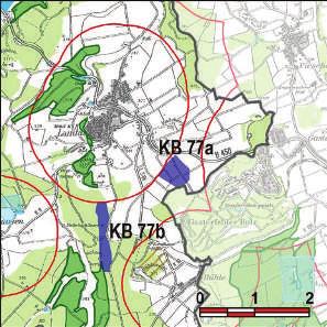 Kennung: KB 77b Flächengröße südlich Landau Bad Arolsen Landau Suchraum: Vorranggebiet: 24 ha lt. Windgutachten > 5.75 m/s reiner Waldstandort; BImSch-Verfahren für 4 WEA Schloss Landau in ca.