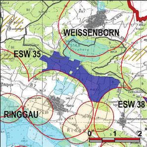 Kennung: ESW 35 nördlich Netra, südlich Graburg Ringgau; Weißenborn Netra, Rittmannshausen, Röhrda; Weißenborn Flächengröße Suchraum: 254 ha Vorranggebiet: 217 ha 5.75 m/s bis unter 6.