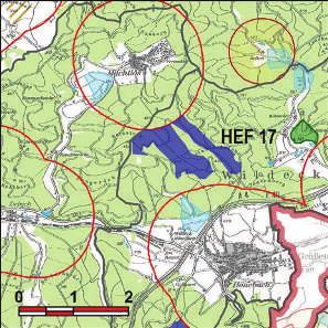 Kennung: HEF 17 westlich Stubbachshöhe Wildeck Raßdorf Flächengröße Suchraum: 64 ha Vorranggebiet: 97 ha 5.75 m/s bis unter 6.