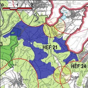 Kennung: HEF 21 Gaishecke Friedewald; Heringen(Werra); Wildeck Friedewald; Heringen, Kleinensee, Hönebach Flächengröße Suchraum: 853 ha Vorranggebiet: 554 ha 5.75 m/s bis unter 6.