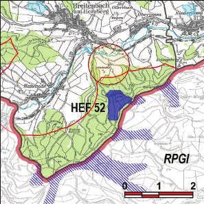 Kennung: HEF 52 Gibgeskuppe Breitenbach a. Herzberg Breitenbach a. Herzberg Flächengröße Suchraum: 42 ha Vorranggebiet: 42 ha 5.75 m/s bis unter 6.