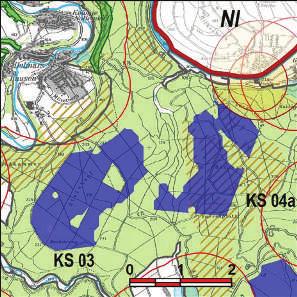Kennung: KS 03 Steinkopf Gutsbezirk Reinhardswald Flächengröße Suchraum: 475 ha Vorranggebiet: 301 ha 5,75 m/s bis unter 6,00 m/s reine Waldfläche am Nordwestrand des Reinhardswaldes oberhalb des