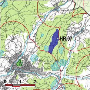 Kennung: HR 07 Glasebach Spangenberg Spangenberg Flächengröße Suchraum: 71 ha Vorranggebiet: 58 ha 5.75 m/s bis unter 6.25 m/s reine Waldfläche östlich der B 487 Burganlage Spangenberg in ca.