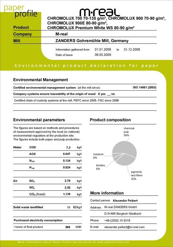 Paper Profile Inhalt 1. Umweltmanagementsysteme 2. Anteil des zertifizierten Holzes 3.