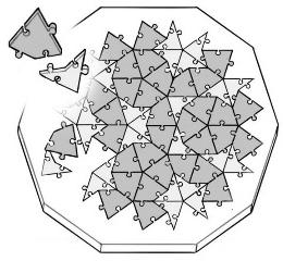 Mathemagie Geometrie Penrose Parkett Flächen Lege mit den gelben und roten Flächen ein Muster.