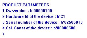 6.5Productparameter Menü (Show product parameter) Diese Daten werden vom Hersteller eingestellt und dürfen nicht veränderet werden.
