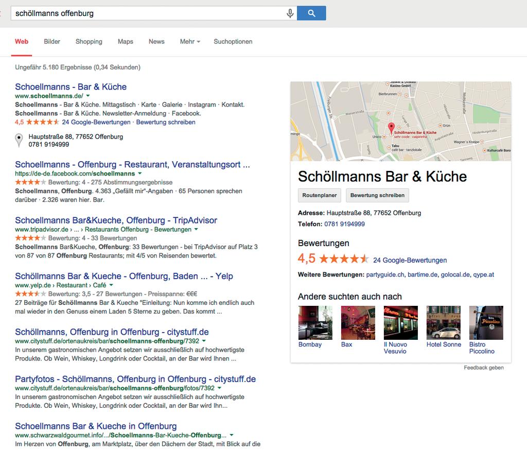 Google-Suche OHNE Google Business View und der Kunde steht digital