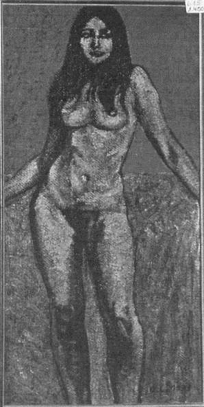 1973 73-066-OE Titel: stehender Frauenakt Öl-Holz Masse: 23 x 43,8 cm?