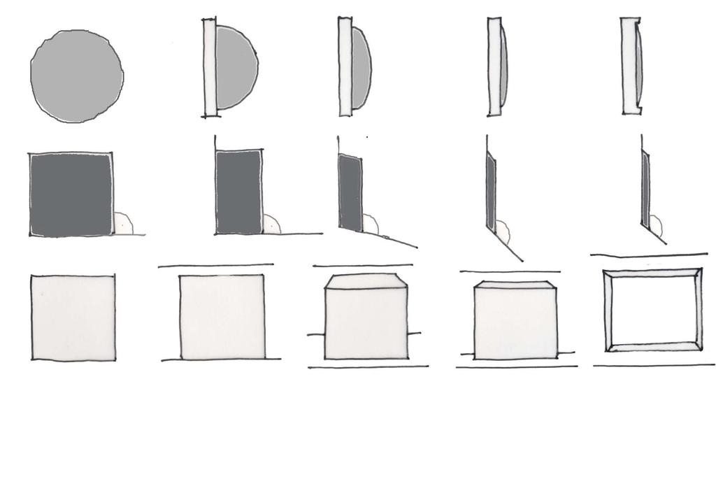 Schematischen Darstellung der Zusammenhänge zwischen Reliefhöhe, Ebenenwinkel und Perspektive Rundplastik Hochrelief Halbrelief