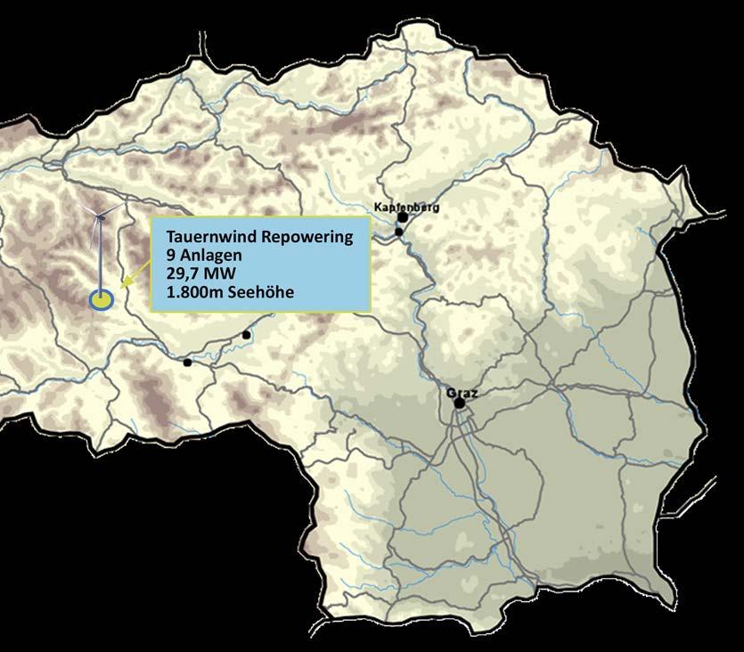 Windkraft in der Steiermark Geplanter Zubau 2018 PROGNOSE Geplanter Zubau 2018 9 Windkraftwerke in der Steiermark 29,7 MW Strom für mehr als 28.000 Haushalte CO2-Einsparung rund 40.