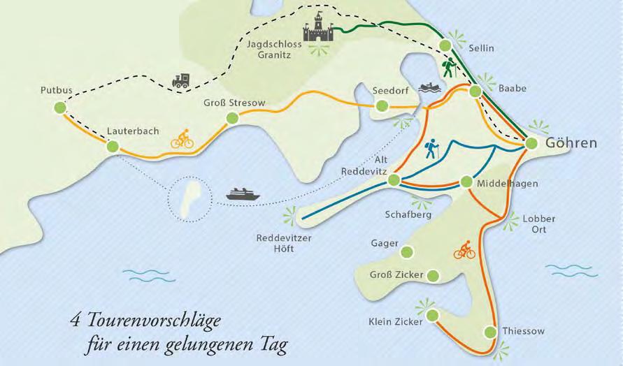 Rad- und Wandertipps 30 31 Rund um Göhren und auf der gesamten Insel Rügen gibt es ein ausgedehntes Rad- und Wanderwegenetz, welches zu vielen erlebnisreichen Touren unterschiedlicher Länge und