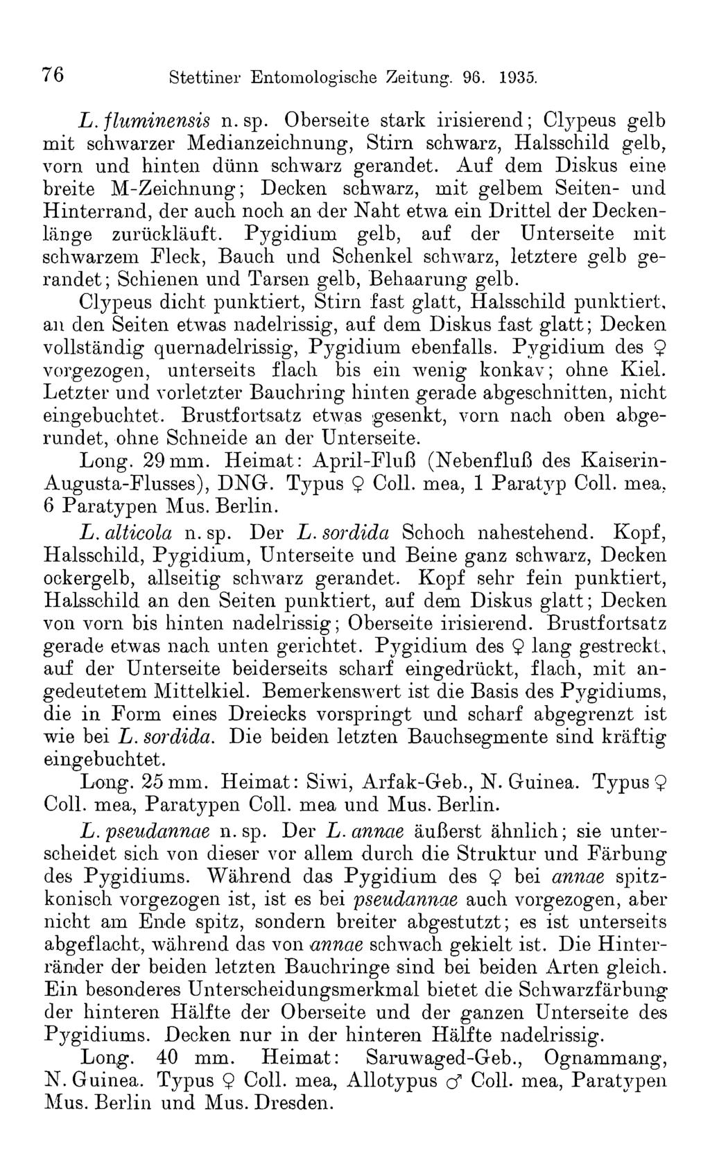 76 Stettiner Entomologische Zeitung. 96. 1935. L.fluminensis n. sp.