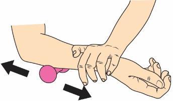 Übung 14 - UNTERARM Setze dich auf einen Stuhl und lege deinen Arm ab. Die Handinnenfläche zeigt nach oben. Lege den Duoball unter deinen ausgestreckten Arm.