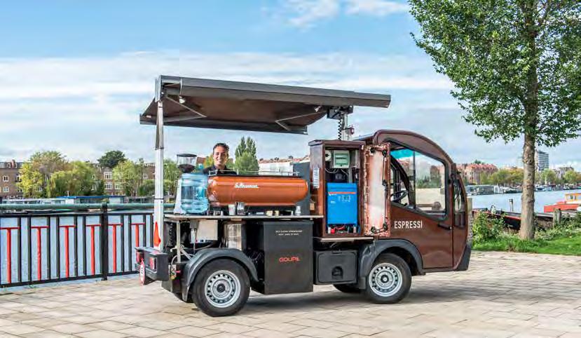 Elektrischer Kaffee-Wagen Kaffee-Wagen Das Unternehmen Espressi aus den Niederlanden, das verschiedene Arten von mobilen Espresso-Maschinen vermietet, hat nun einen Kaffee-Wagen entwickelt, der nur
