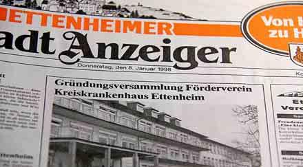 Januar im Bürgersaal der Förderverein Kreiskrankenhaus Ettenheim gegründet wird. Zu dessen Vorsitzendem wurde Dr. Reinhard Jäger gewählt, der 20 Jahre später, am 29.