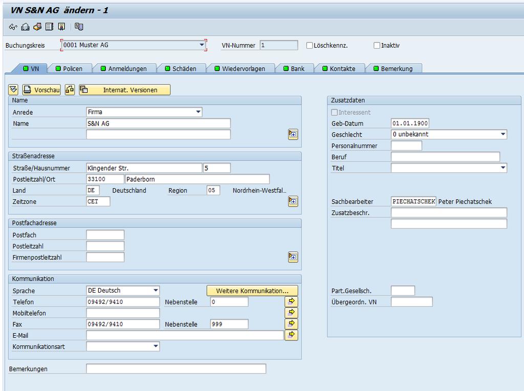 Geschäftspartnermanagement Nutzung von SAP-Debitoren Eigene instra- Versicherungsnehmer