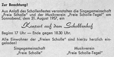 So fand das alljährliche Platzkonzert im Rahmen des Schollenfestes von 1957 1977 im Schollenhof statt.