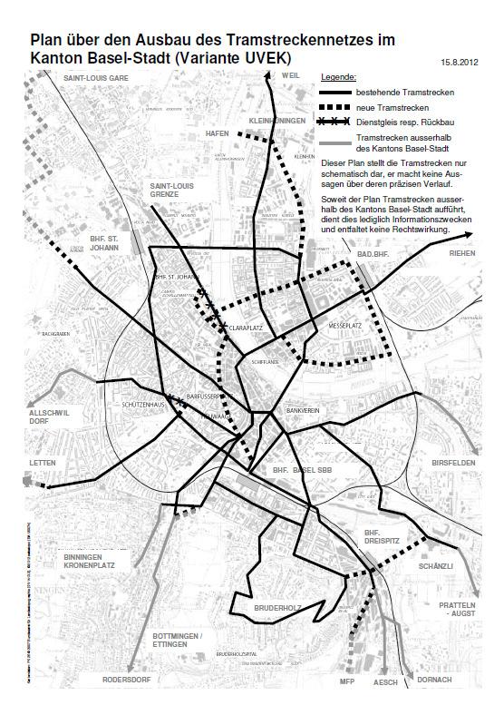 Regierungsrat des Kantons Basel-Stadt Seite 65 Abb. 33: Plan über den Ausbau des Tramstreckennetzes im Kanton Basel-Stadt 7.4.1.4 Etappierung Das Netzdesign Tramnetz 2020 ist in Etappen umsetzbar.