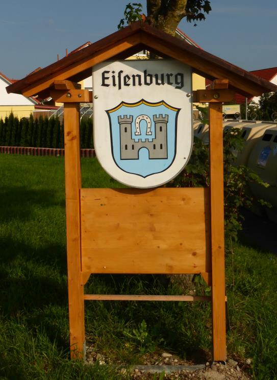 Neues Ortseingangsschild in Eisenburg Wie Sie sicherlich schon gesehen haben, wenn Sie von Amendingen nach Eisenburg kommen, ist dort ein neues Schild mit dem Wappen von Eisenburg aufgestellt