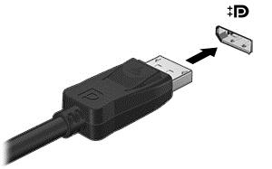So schließen Sie ein Anzeige- oder Audiowiedergabegerät an den DisplayPort an: 1. Schließen Sie ein Ende des DisplayPort-Kabels an den DisplayPort des Computers an. 2.