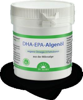 Eine Kapsel (1 Portion) DHA-EPA-Algenöl enthält 250 mg DHA und EPA im Verhältnis von 2:1.