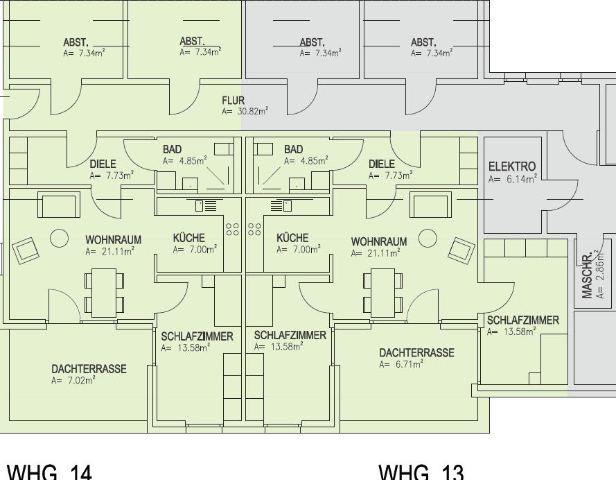 Zwei Servicewohnungen im 2. OG Im 2. OG werden eine großzügige Dreiraumwohnung mit ca.