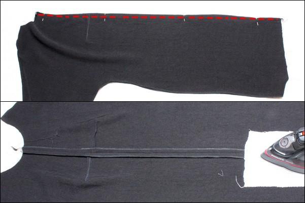 Die Nahtzugaben auseinander bügeln/ Lay front pieces on each other, right sides
