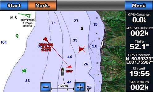 Karten und 3D-Kartenansichten Überwachtes AIS-Ziel AIS-Schiff Gefährliches AIS-Ziel Verlorenes gefährliches AIS-Ziel Nächstgelegener Punkt und Zeit für Annäherung an das gefährliche MARPA-Ziel